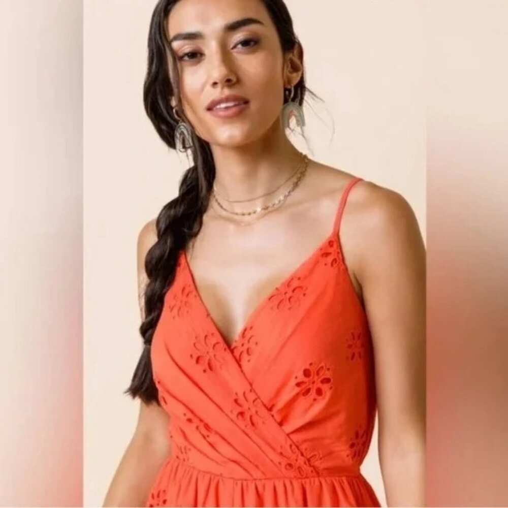 Francescas Blue Rain Tonya Eyelet Romper in Coral NEW WITH TAGS
